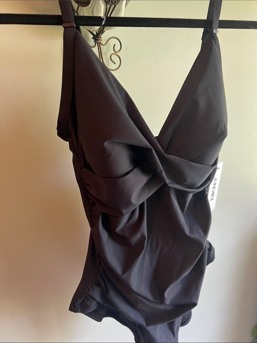 DKNY Black One-Piece Bodysuit with Twist Front - Picture 4 of 7